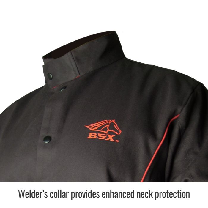 BSX® Contoured FR Cotton Welding Jacket, Black with Red Flames - Image 4