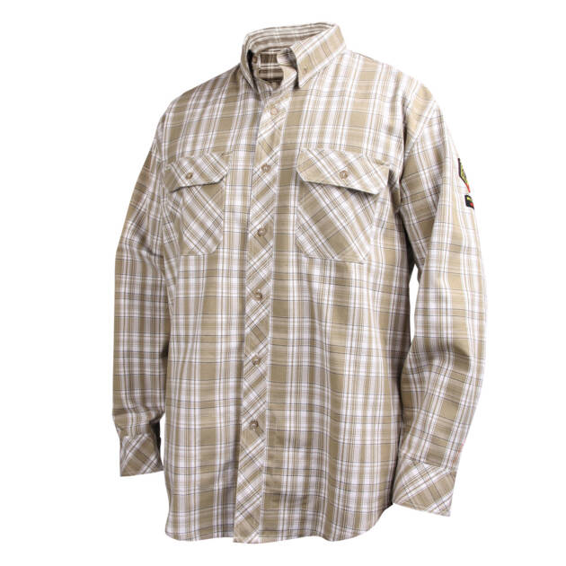 AR/FR Cotton Work Shirt Khaki Plaid
